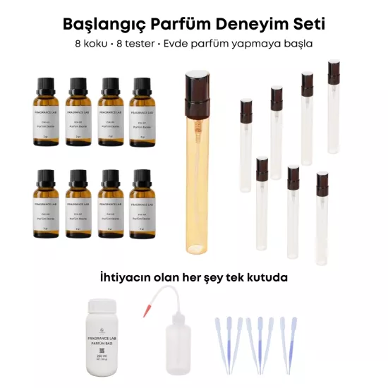 Başlangıç Parfüm Deneyim Seti | 8 Kokulu Evde Parfüm Yapım Seti