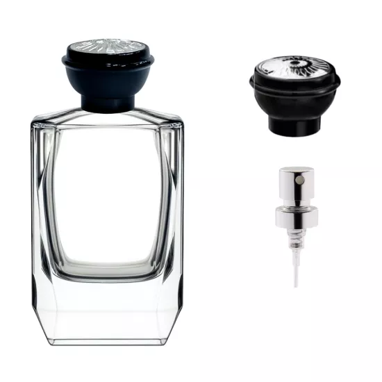 Hero 100 ml Parfüm Şişesi | Gümüş Mühür İşlemeli Siyah Kapaklı Cam Şişe