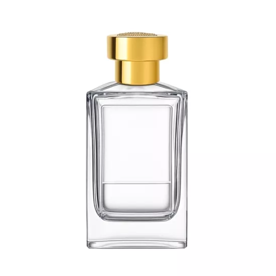 Kristal 100 ml Parfüm Şişesi | Üstü İşlemeli Gold Kapaklı Cam Şişe