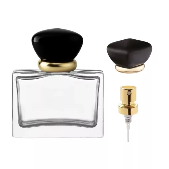 Viena 50 ml Parfüm Şişesi | Siyah Kapaklı, Gold Detaylı Premium Cam Şişe